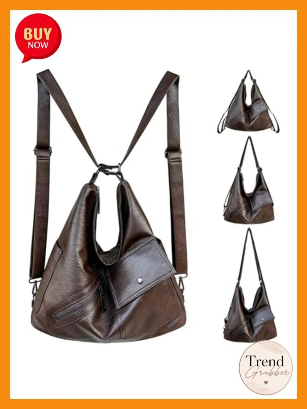 4-in-1 Convertible Vegan Leather Crossbody Backpack Large Tote for Work Travel